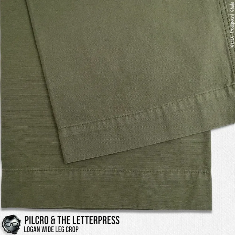 ANTHROPOLOGIE PILCRO & THE LETTERPRESS LOGAN WIDE LEG CROP PANTS IN OLIVE GREEN